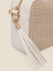 Sosandar Natural Raffia & Ivory Trim Cross Body Bag - Image 4 of 5