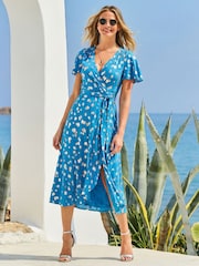 Sosandar Blue Metallic Spot Print Wrap Dress - Image 5 of 5