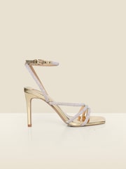 Sosandar Gold Metallic Diamante Strappy High Heel Sandals - Image 1 of 4