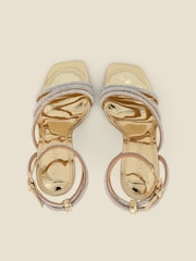 Sosandar Gold Metallic Diamante Strappy High Heel Sandals - Image 3 of 4