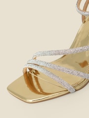 Sosandar Gold Metallic Diamante Strappy High Heel Sandals - Image 4 of 4