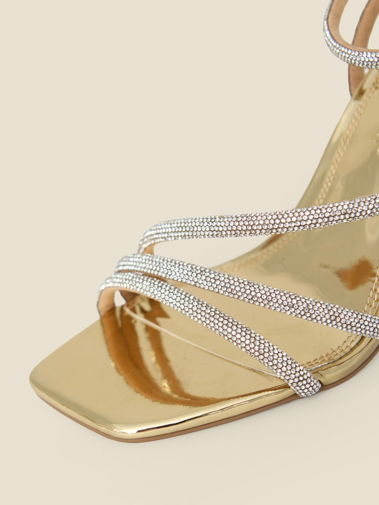 Sosandar Gold Metallic Diamante Strappy High Heel Sandals - Image 4 of 4 Sosandar Gold Metallic Diamante Strappy High Heel Sandals - Image 4 of 4