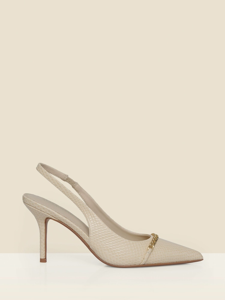 Sosandar Natural Croc Chain Detail Slingback High Heel Court Shoes - Image 1 of 4 Sosandar Natural Croc Chain Detail Slingback High Heel Court Shoes - Image 1 of 4