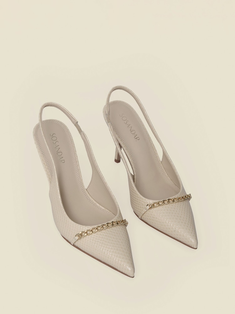 Sosandar Natural Croc Chain Detail Slingback High Heel Court Shoes - Image 2 of 4 Sosandar Natural Croc Chain Detail Slingback High Heel Court Shoes - Image 2 of 4