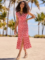 Sosandar Pink Geometric Print Twist Front Midi Dress - Image 1 of 5