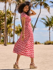 Sosandar Pink Geometric Print Twist Front Midi Dress - Image 2 of 5
