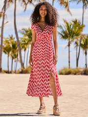 Sosandar Pink Geometric Print Twist Front Midi Dress - Image 4 of 5