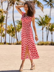 Sosandar Pink Geometric Print Twist Front Midi Dress - Image 5 of 5