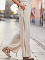 Sosandar Cream Side Stripe Wide Leg Trousers - Image 3 of 5