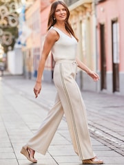 Sosandar Cream Side Stripe Wide Leg Trousers - Image 5 of 5