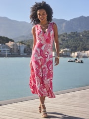 Sosandar Pink Paisley Print Tie Shoulder Maxi Dress - Image 1 of 4