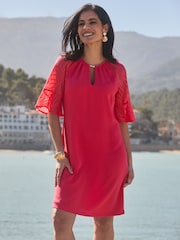 Sosandar Pink Dobby Sleeve Keyhole Detail Shift Dress - Image 1 of 4