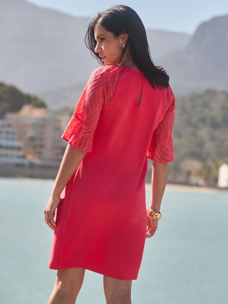Sosandar Pink Dobby Sleeve Keyhole Detail Shift Dress - Image 2 of 4