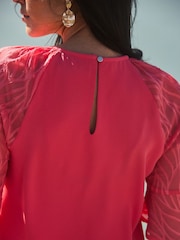 Sosandar Pink Dobby Sleeve Keyhole Detail Shift Dress - Image 3 of 4