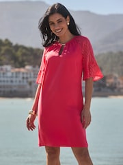 Sosandar Pink Dobby Sleeve Keyhole Detail Shift Dress - Image 4 of 4
