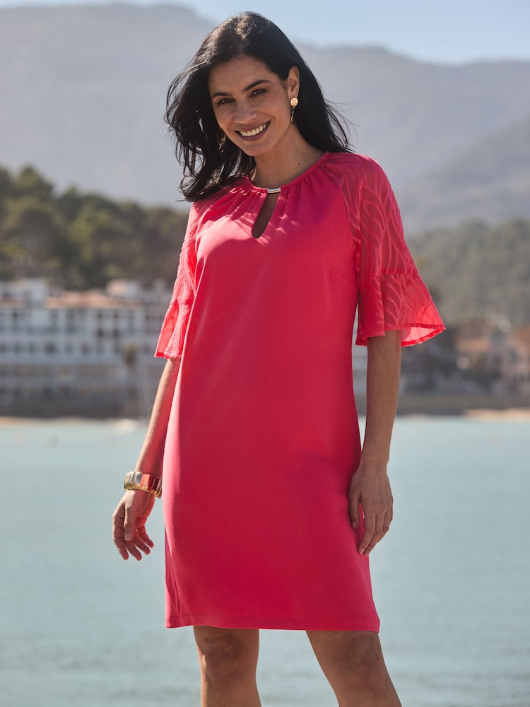 Sosandar Pink Dobby Sleeve Keyhole Detail Shift Dress - Image 4 of 4