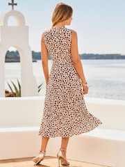 Sosandar Brown Spot Print Fit & Flare Belted Wrap Dress - Image 3 of 5