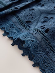 CERENE Emma Navy Cotton Long Sleeve Broderie Bib Blouse - Image 12 of 14