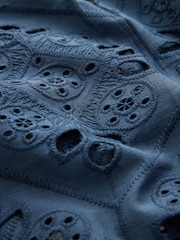 CERENE Emma Navy Cotton Long Sleeve Broderie Bib Blouse - Image 13 of 14