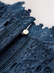 CERENE Emma Navy Cotton Long Sleeve Broderie Bib Blouse - Image 14 of 14