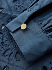 CERENE Emma Navy Cotton Long Sleeve Broderie Bib Blouse - Image 9 of 14