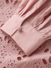 Roz - CERENE Cotton Long Sleeve Broderie Bib Blouse - Imaginea 10 din 14