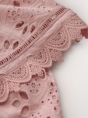 Roz - CERENE Cotton Long Sleeve Broderie Bib Blouse - Imaginea 11 din 14