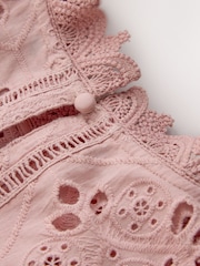 Roz - CERENE Cotton Long Sleeve Broderie Bib Blouse - Imaginea 14 din 14