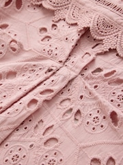 Roz - CERENE Cotton Long Sleeve Broderie Bib Blouse - Imaginea 9 din 14