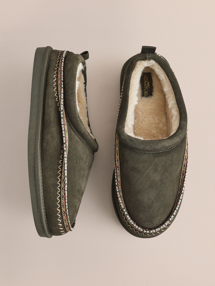 Green Signature Tape Suede Slippers - Image 1 of 5