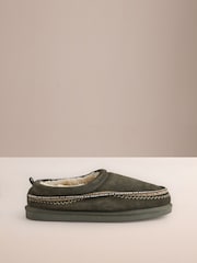 Green Signature Tape Suede Slippers - Image 2 of 5