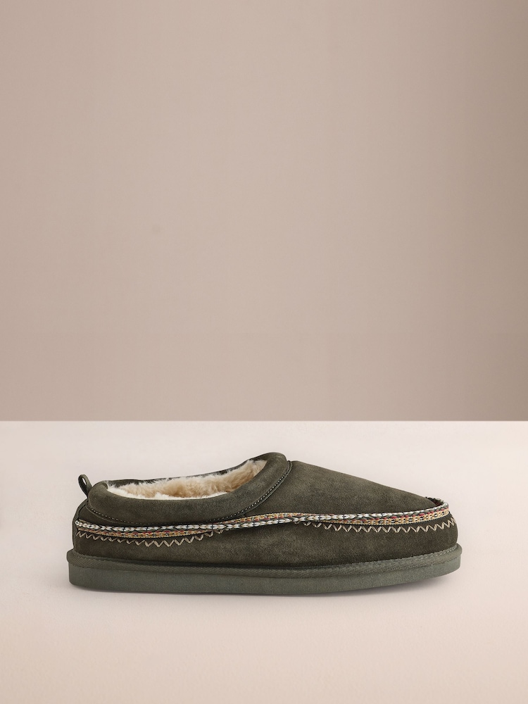 Green Signature Tape Suede Slippers - Image 2 of 5
