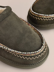 Green Signature Tape Suede Slippers - Image 3 of 5