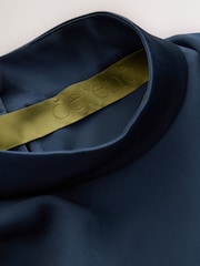 CERENE Iris Navy Satin Asymmetric Short Sleeve Cape Top - Image 6 of 9