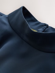 CERENE Iris Navy Satin Asymmetric Short Sleeve Cape Top - Image 7 of 9