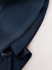 CERENE Iris Navy Satin Asymmetric Short Sleeve Cape Top - Image 8 of 9