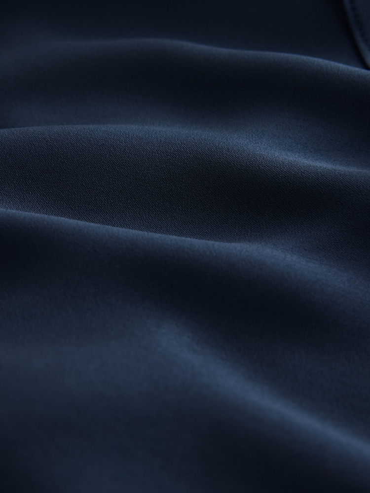 CERENE Iris Navy Satin Asymmetric Short Sleeve Cape Top - Image 9 of 9