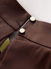 CERENE Iris Chocolate Brown Satin Asymmetric Short Sleeve Cape Top - Image 10 of 11