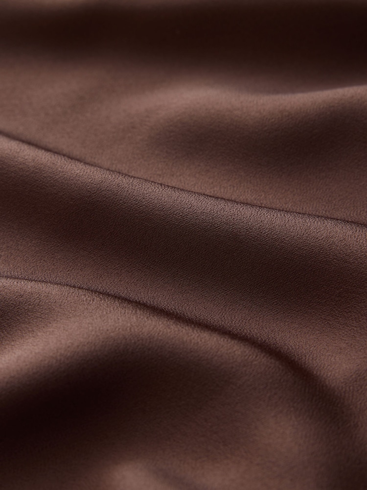 CERENE Iris Chocolate Brown Satin Asymmetric Short Sleeve Cape Top - Image 11 of 11