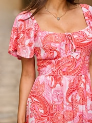 Sosandar Orange Paisley Print Flutter Sleeve Maxi Dress - Image 4 of 5