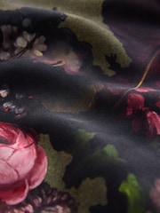CERENE Iris Green Majestic Floral Print Satin Asymmetric Short Sleeve Cape Top - Image 9 of 9