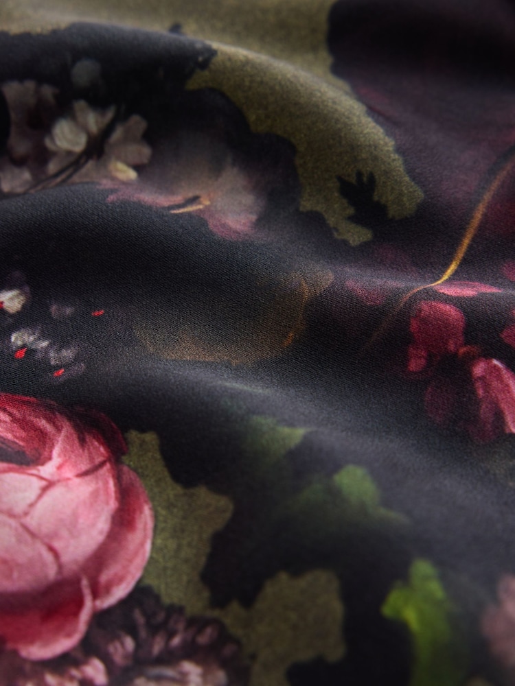 CERENE Iris Green Majestic Floral Print Satin Asymmetric Short Sleeve Cape Top - Image 9 of 9