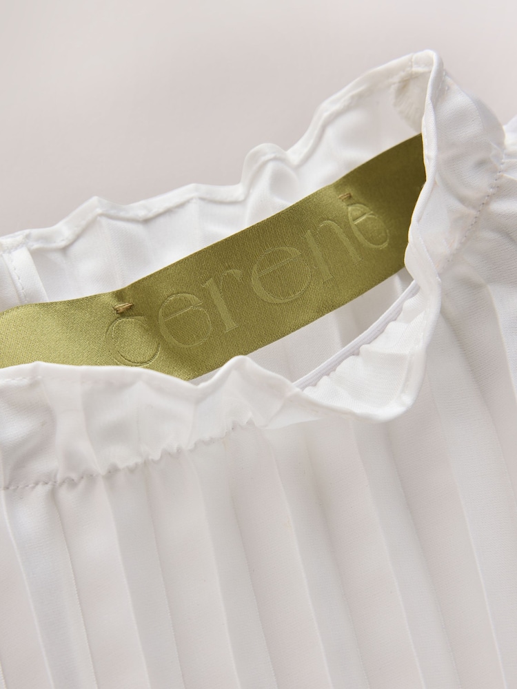 CERENE Cream Long Sleeve Pleat and Ruffle Satin Blouse - Image 12 of 12