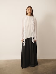 CERENE Cream Long Sleeve Pleat and Ruffle Satin Blouse - Image 4 of 12