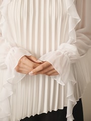 CERENE Cream Long Sleeve Pleat and Ruffle Satin Blouse - Image 5 of 12