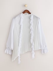 CERENE Cream Long Sleeve Pleat and Ruffle Satin Blouse - Image 6 of 12