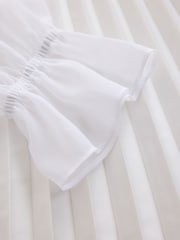 CERENE Cream Long Sleeve Pleat and Ruffle Satin Blouse - Image 9 of 12
