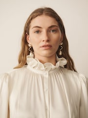 Cream - CERENE Long Sleeve High Neck Satin Blouse - Imaginea 1 din 11