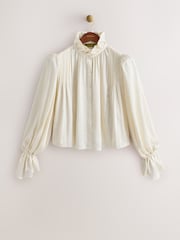 Cream - CERENE Long Sleeve High Neck Satin Blouse - Imaginea 2 din 11