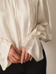 Cream - CERENE Long Sleeve High Neck Satin Blouse - Imaginea 4 din 11